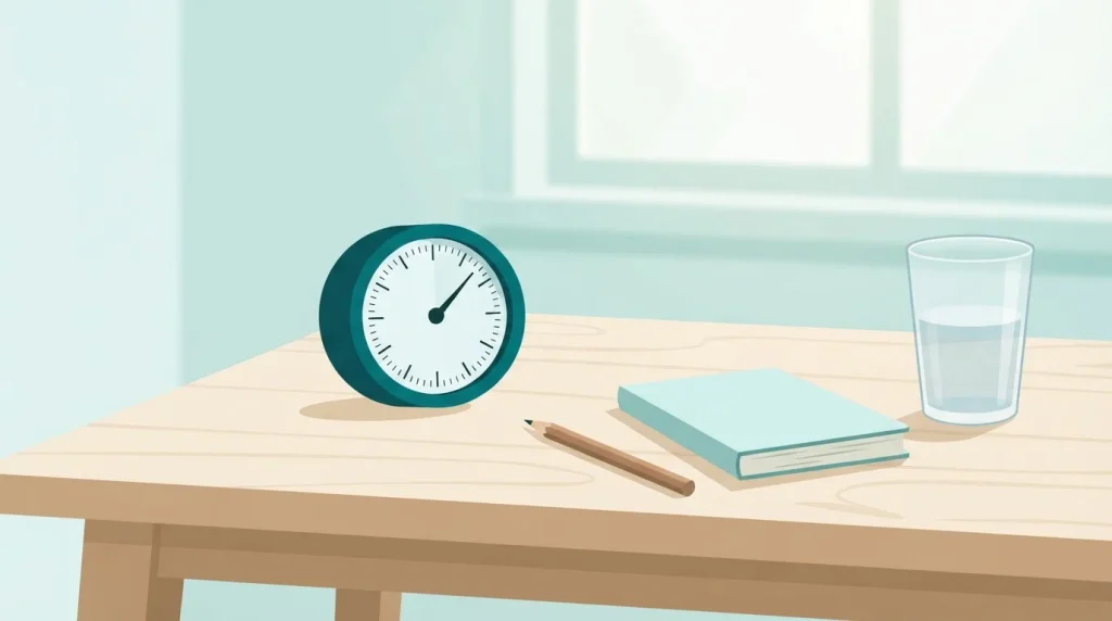 Uhr, Notizbuch und Stift auf einem Tisch