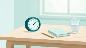 Uhr, Notizbuch und Stift auf einem Tisch